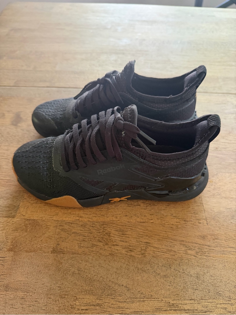 Reebok Women's Black Knit Athletic Sneakers with Gum Outsole